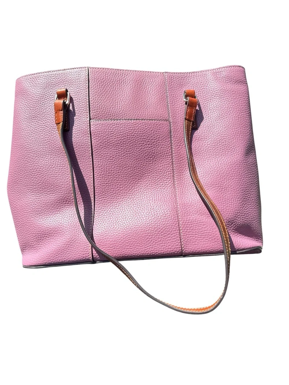 Dooney & Bourke Pink Pebbled Leather Tote with Tan Straps - Picture 4 of 6